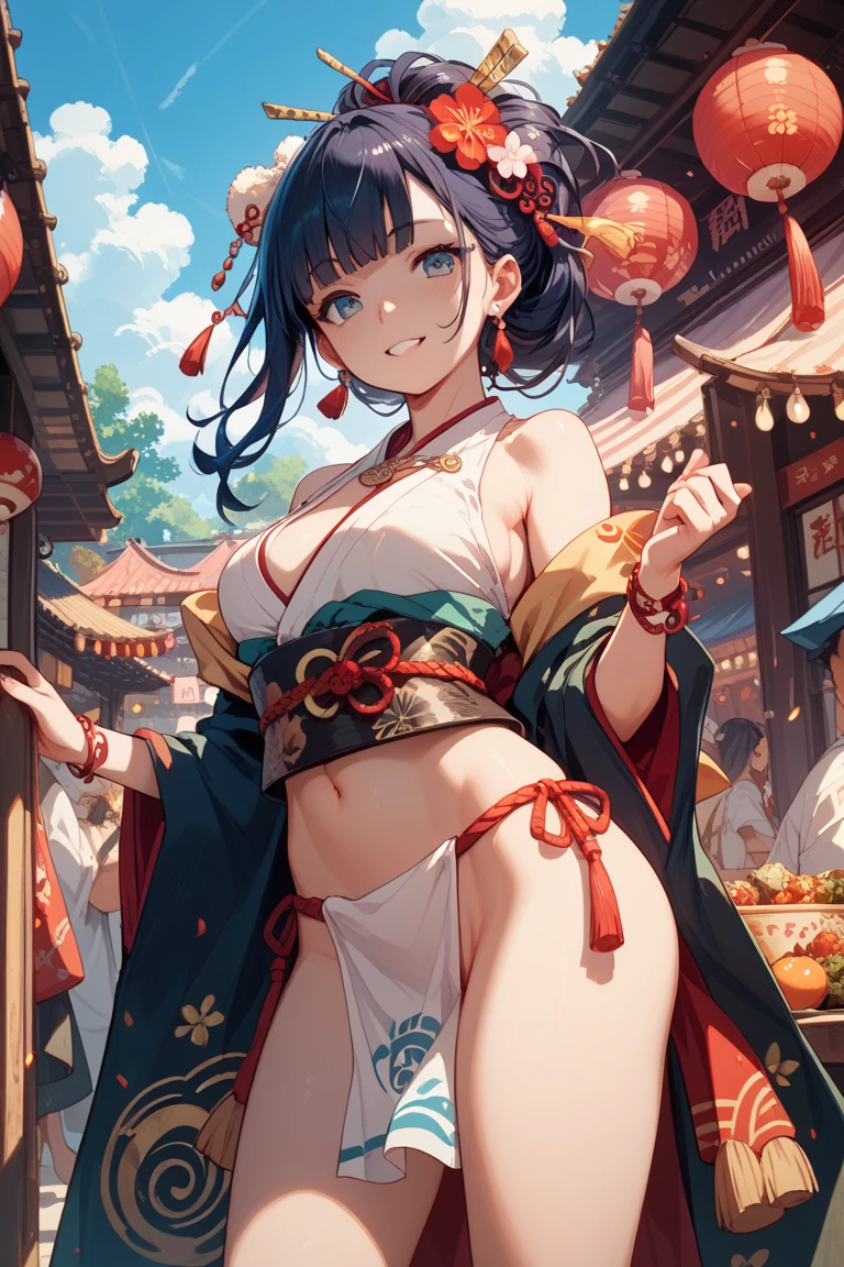Dynamic Angle、Nature、Amazoness Village、Indian settlements、background、scenery、village、people々、National costume、Welcome Mood、Hospitality、festival、Brown skin、Butt、Thighs、belly button