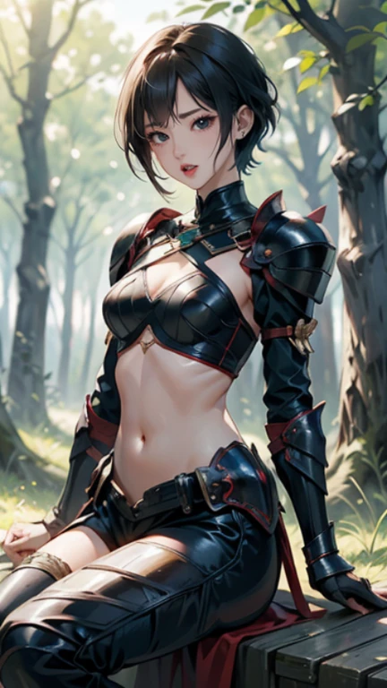 (1 girl,solo) ,fantasy, High resolution, 19 Private, Creative, (Waist sheath:1.3), open mouth smile, , short hair, medium chest, Show viewer, bangs ,Hazel eye detail, , hands on chest,(brown hair,short ponytail hair:1.5), ,short hair, standing ceremony,straight on, Avec,(Full body Esbian:1.1), white thighs,(Avec:1.4),Close-up portrait of a woman in armor holding a single-edged axe, armor girl, bikini armorfemale knight, bikini armor, bikini armor, gorgeous female paladin, female knight, 美しいfemale knightの, beautiful armor, slender、シルバーbikini armor, exposure of the abdomen, 華やかなbikini armor, stunning armor, skin luster、skin luster、Full body Esbian,Thighs,Woman in silver armor boots covered in mud、(In the muddy swamps、Boots are stained with mud)、covered with a lot of mud、Mud flows down the body、(The skin is covered with mud)、(The skin is covered with mud)、(Lower body stained with mud)、Falling into the mud, Mud-stained armor,Glasses、tired face、jungle