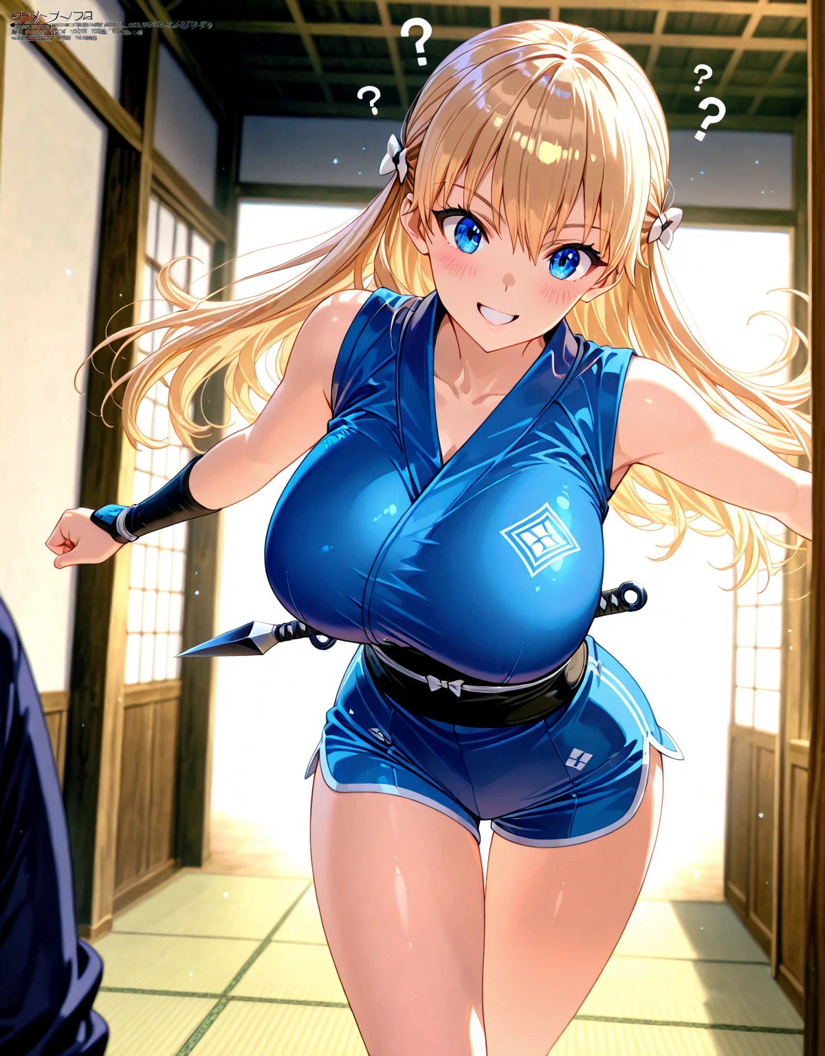 ((Masterpiece)), beautiful details, perfect focus, uniform 8K wallpaper, 2160p, high resolution, exquisite texture in every detail, Medium shot photograph of a blonde girl getting wet in the rain, translucent blue dress, ((huge big breasts)), (rain: 1.5)), (wet face), (wet body), detailed skin, ((hair_over_eye)), ((heterochromia eyes blue_pink)), (background street to city), 64k, UHD, HDR, ((high quality)), masterpiece, ((intricate details)), (cover:1.5), majestic, 2d anime, style anime, ((arms behind head pose)), ((hidden hands))