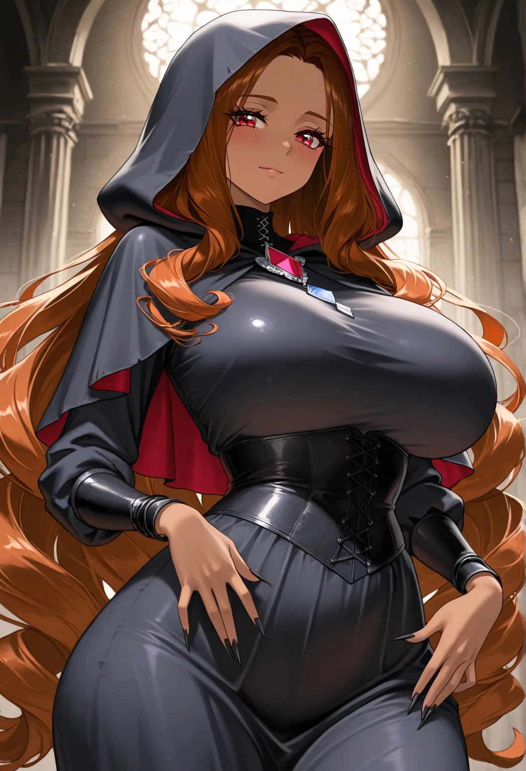 MILLIANNA, brown hair, brown hair, facial mark, whisker markings, cat ears, , cape, elbow gloves, boots, cat tail, 1girl, solo, facing viewer, looking at viewer, , smile, huge breast, wide hips, thicc,full body, refsheet,tunic, pullover pants,curvy, full body, boots,