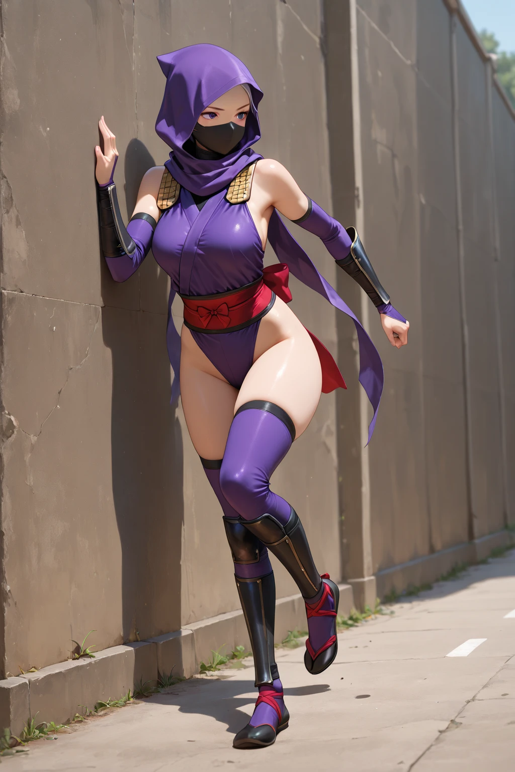(Muscular:2.3), (thick thighs:2.2),
(asian female, pale skin, light purple hair, blunt bangs, short hair, straight hair:1.7), (adult), beauty mark,
(earrings, eyeshadow, lipstick:1.3),
detailed eyes, (big smile:1.2), detailed skin, (long ponytail, blunt bangs),
(small breasts:1.5), (hard nipples),
(long scarf, skintight purple romper, utility belt, fingerless gloves, cleavage, flower hairpin, black pantyhose:1.7),
(upper body view), (looking at viewer), three quarter view,
(abandoned japanese village), (nighttime), rim lighting, two tone lighting, dimly lit, bokeh