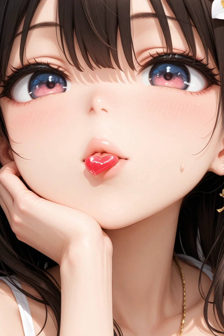 there is a woman sticking out her tongue with her tongue out, she has a cute expressive face, tongue out, with long hair and piercing eyes, sexy look at the camera, cruel korean goth girl, anime thai girl, she has a cute face, wan adorable korean face, ahegao face, jossi of blackpink, with mouth open, 1 8 yo