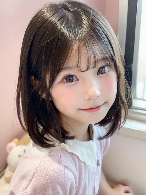 Cute 5 year old girl, Japan person, short cut, frontal, face closeup