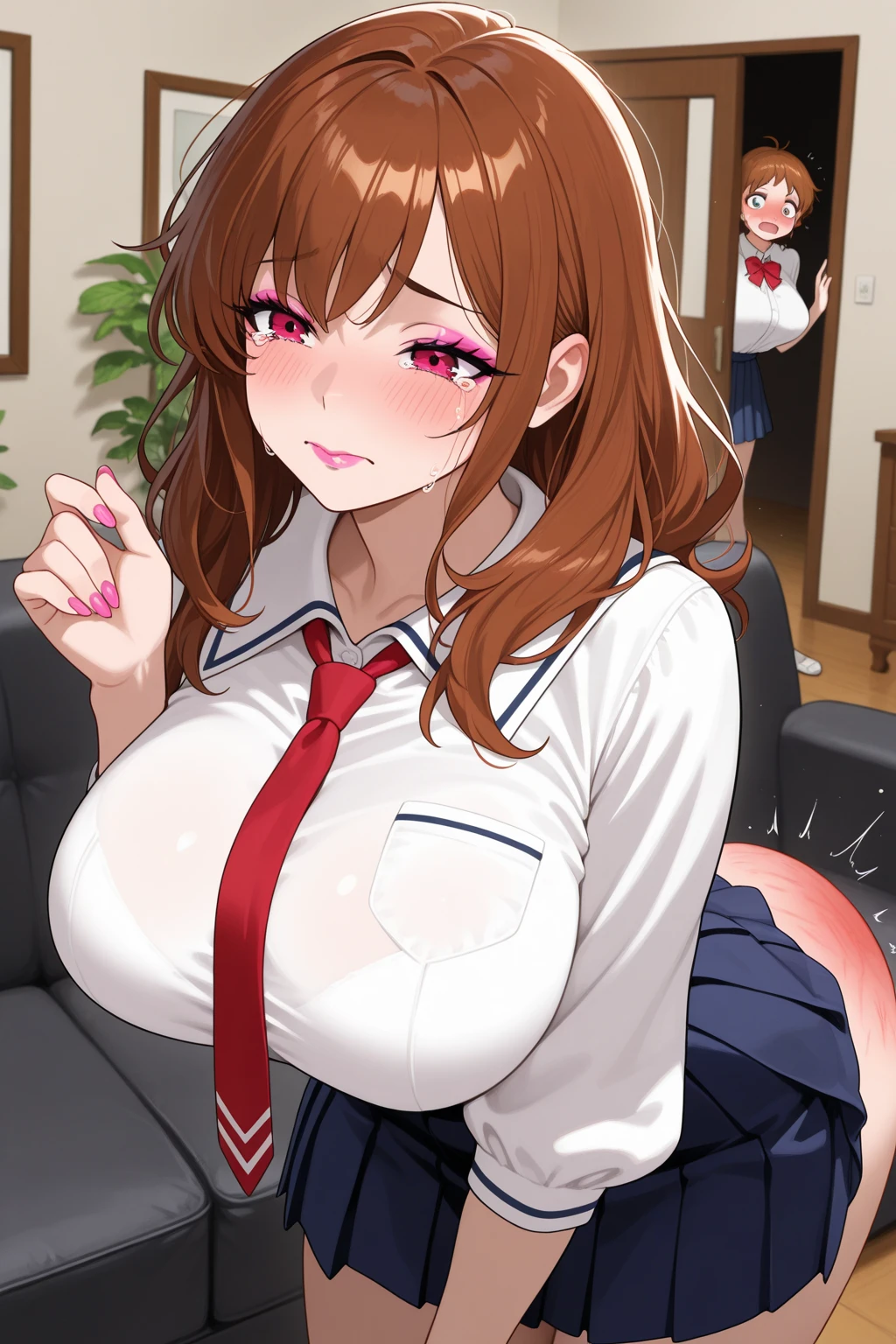 Sakimi-chan, female with 18 years old, source_anime, ((girl in doggy style, man behind her, man hanging girl, hardcore sex)),