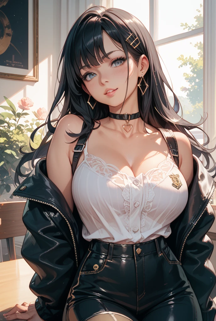 (Masterpiece, BestQuality:1.3), (ultra detailed:1.2), (hyperrealistic:1.3), (RAW photo:1.2), High detail RAW color photo, professional photograph, (Photorealistic:1.4), (realistic:1.4), professional lighting, perfect anatomy, (Big Breasts, (The underboob is visible:1.3):1.2), (blush, detailed face), (cheerful Smile:1.5), Trending Hair&Trending Hairカラーをランダムに, earrings, necklace, bracelet, sexly, erotic sexly, Random sexy gravure poses, (Sexy beauty wearing a black tight skirt、Urban Cafes、Smiling face、Wavy Hair、Pose to sit on a cafe chair。: 1.3)