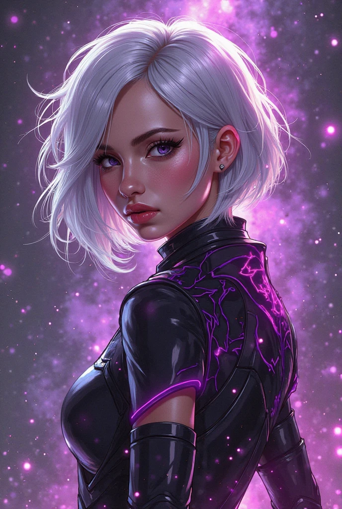 masterpiece, high quality, sharp focus, upper body portrait of a female sith inquisitor, short white hair, black imperial outfit, admiral armor, glowing yellow sith eyes, star wars, perfect jawline, textured skin, beautiful lips, purple lighting, sci-fi scene, evil atmosphere, evil vibe, 8k, uhd, absurdres