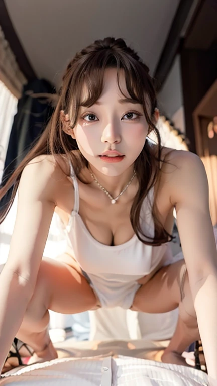 Top Quality, Ultra High Definition, (Realistic), 18 year old girl, Long hair, Loli, Crawling on all fours in bed, Living Room, Slender Body, Small Breasts, Pajamas, Evening, Hyper Detail, Ultra Realistic, (Photorealistic), Detail Beautiful Skin, (Masterpiece: 1.0), (Best Quality), (Ultra High Definition), 8k Resolution, Canon EOS R5, 35mm, Absurdity, Super Detail, Sharp Focus, Detailed Skin Texture, Cinematic Lighting
, (random view)