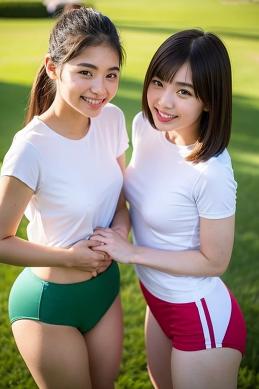 Top quality, high-definition pictures, masterpieces, Japan, very beautiful women in the tropical countryside, tall, small face, long legs, energetic, super beautiful girls, innocent, short black hair, big brown damp watery eyes, crying laughter, tears, crying, writhing, laughing with open mouth, (axillary hair: 1.8), (pubic hair: 1.8), arms raised, armpits, naked, dirty torn bra, torn dirty shorts, Slipped pants, no panty, no bra, shame, undressing, exposure, protruding pubic hair, protruding areolas, beautiful bountiful breasts, bare breasts, large areolas, crotch grooves, abs, muscles, athletes, sweat, lewd libido, lascivious torture, flushed cheeks, shiny beautiful skin, no makeup, red wet lips, white teeth, long tongue, drool, armpit smell, sweating, midsummer ground, midsummer sun, summer sky, sunburn marks, sweat mud stain, good friend, love, kiss, hugging, tickling, body touch,