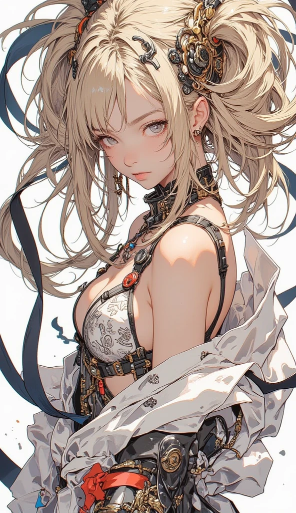 (duas meninas elfas:1.5, cabelos pretos:1.1, cabelos brancos:1.2, olhos azuis:1.1, beijando-se em trajes de escravos, Roupas rasgadas, Roupas rasgadas, Looking at the Viewer, in a dark prison cell, correntes no palco, Obra-prima 4k)