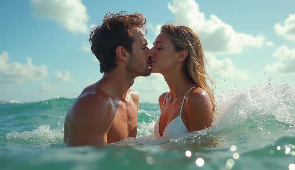 there is a man and a woman in water together, a picture by Adam Dario Keel, tumblr, art, in the sea, bis zu den Schultern in water, Im Ozean, At sea, in water, zac retz, Lucas Graziano, At sea water, At sea, Maxim Sucharew, absolutely outstanding picture