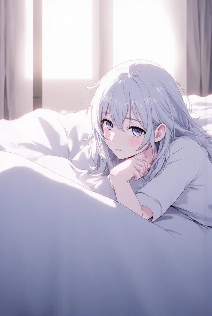 Woman sitting on the bed next to her partner frustrated because she expected much more, However, her partner has premature  and left her wanting, pixelated image