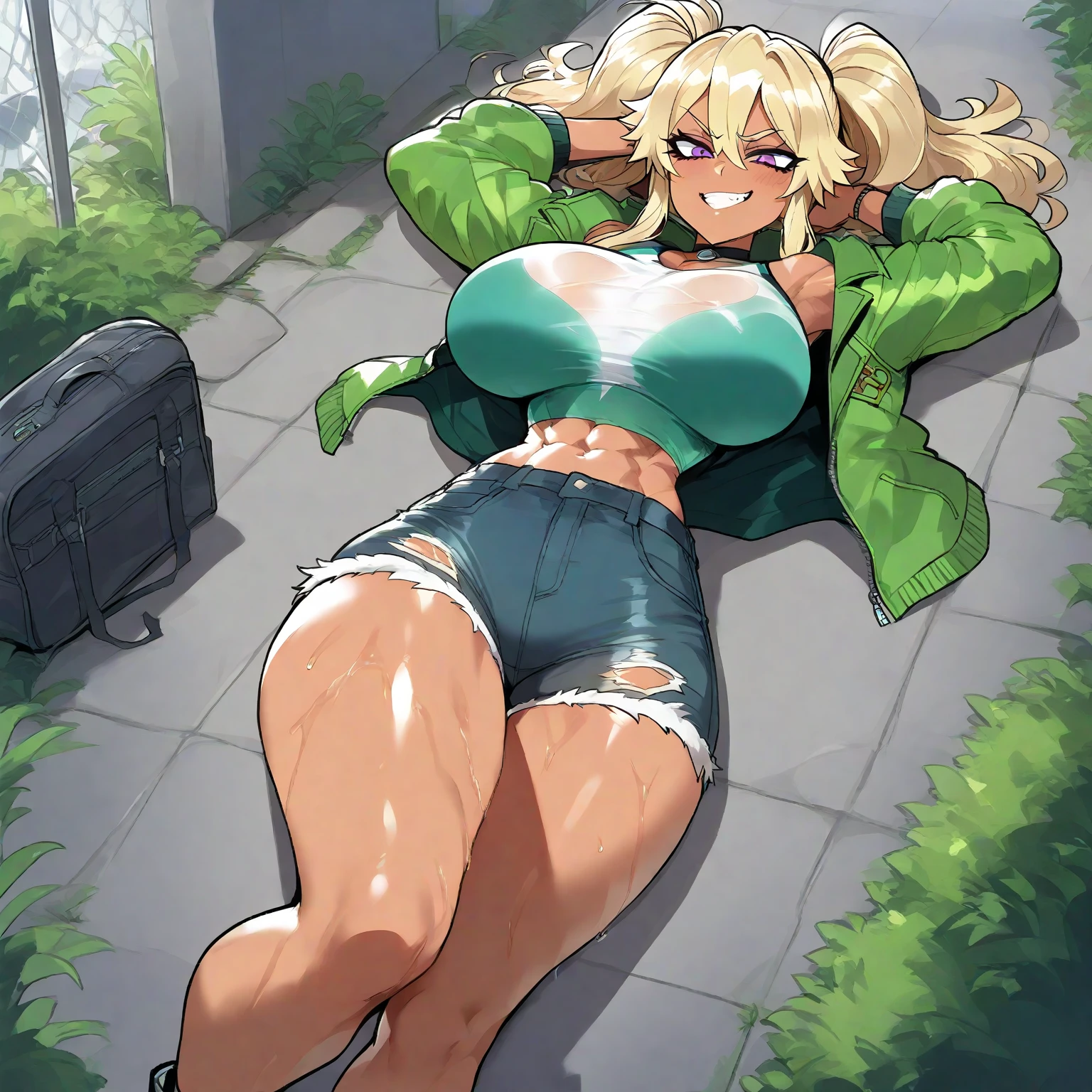 best quality, masterpiece, ultra high res, detailed background, realistic, 1girl, solo, female, muscular, mature female, long hair, blonde, makeup, purple lipstick, sitting on a chair, legs open, showing panties, seductive scene, sticky school clothes, wet breasts, open mouth, serious face, sexy beak, beautiful eyes, well done, green eyes, erotic expression, school, real shadow and light, depth of field,  huge boobs, torn clothes, torn bra, uderboob, looking at the viewer, strong wind in the face, strong wind in the hair, loose hair, Konosuba, sweaty, wet, sexy
