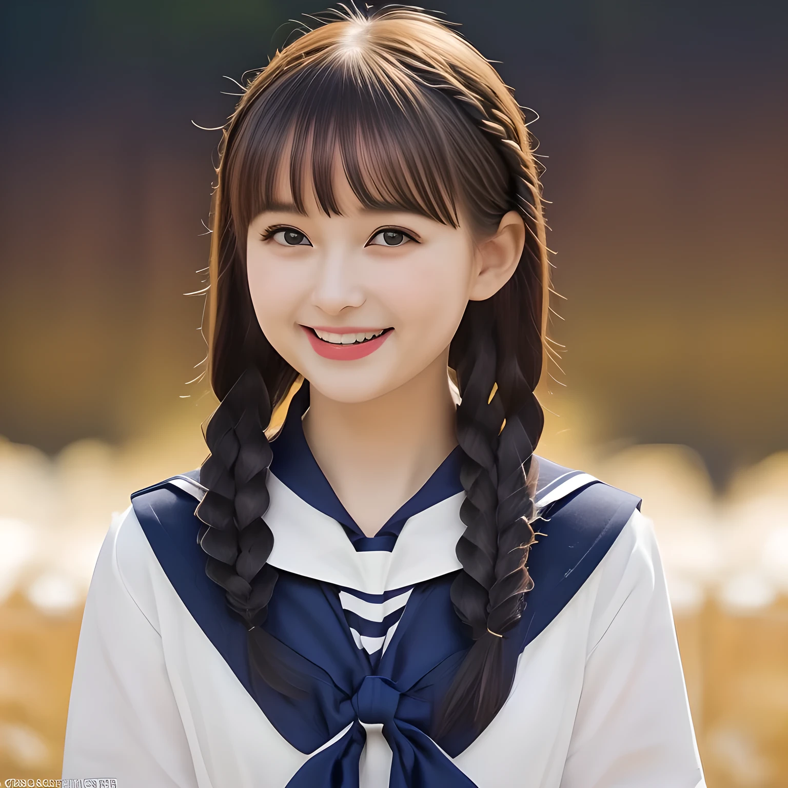 (highest quality, masterpiece, clearly detailed:1.5), highest quality, High resolution, 1080p, 8K, (Too beautiful, ((meek & conservative)) sweet ((beautiful girlish and Evolved with grace)), Epitome of maidenly decorum, ((Too much beloved)) noble grown beautiful beautiful girl with detailed, 165cm height, ((svelte silhouette)), Cloistered beauty, lewd mind, giving too much pleasure to my sensitive body's tip covered with beautiful hands and fingers, spoiling me by pleasure with detailed: 1.7), (laughing white face with unreal angelic beauty, overflowing with translucence: 1.8), (Pristine blue uniform, (Neatest (navy colored) sailor-style school uniform, navy sailor collar, shiny-blue sailor scarf, with detailed): 1.8), (Too beautiful dreamy eyes and neatness charm the viewer), (Giggling cohort background with many white lovely marks, clearly detailed foreground, with most beautifully detailed: 1.9), ((purity and neatness of pristine uniform is very impressing): 1.8), (focus on her internal mind: 1.9), (Beautiful brown eyes), (shiny black soft twin-braids styled hair ((in accordance with school rigid regulations)), bangs trimmed carefully, neat tight braids of school style: 2.0), (her very fluttering high-tone voice tell me to give her everything: 1.4), (I can't stop discharging and draining my every liquid to her by the beauty and pleasure, she enjoys about it and improves it: 2.0)