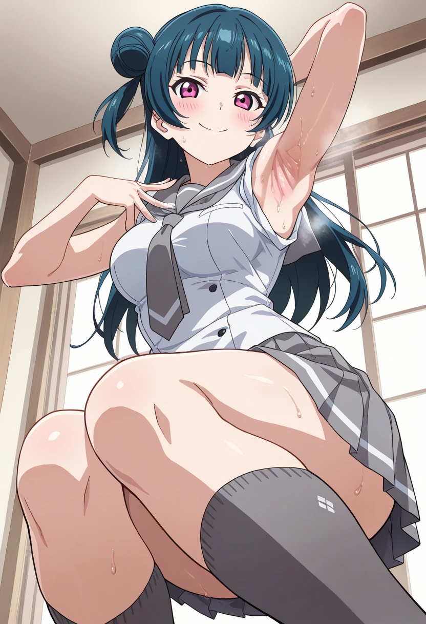 alone, One girl, View Viewer, 2D, anime, anime coloring, Upper Body, (Simple Background, White background:1.3), utaha kasumigaoka, ((School Swimsuit)),((School Swimsuit)),squat,From below,blush,Embarrassing, (( 指で膣を触ってMasturbationする)),Masturbation,orgasm,Love juice, 床にこぼれるLove juice, liquid splashing from girl, (( 指で膣を触ってMasturbationする)),Climax,Climax,Squirting,