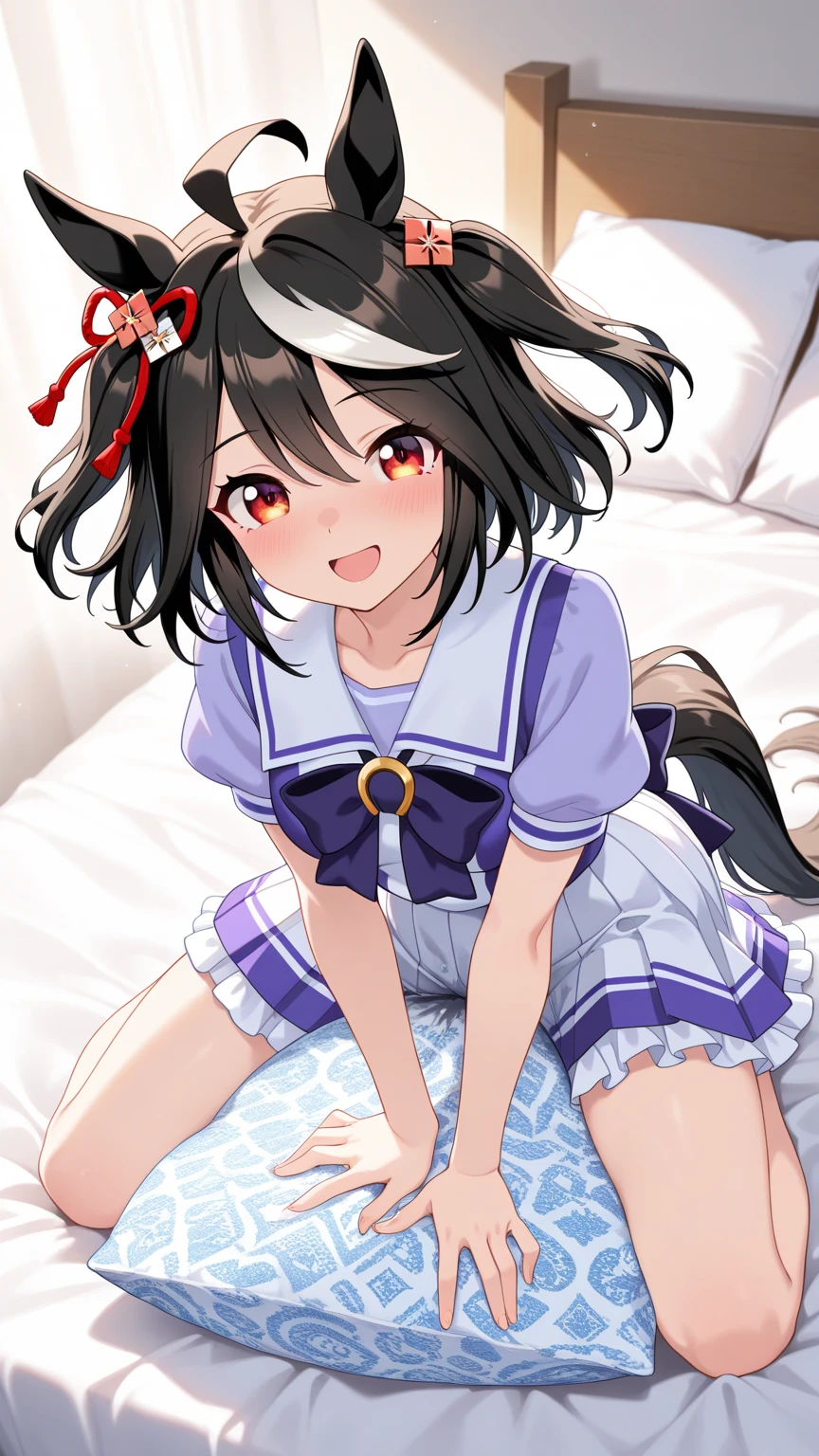 Beautiful girl at 13 years old,Japanese,,,Small and slim,Flat Chest,Small breasts,Baby Face,Small face,Black Hair,Twin tails,Grey Eyes,middle School girls,negligee,lingerie,open mouth,tongue out,Kneeling and sitting,Beautiful and detailed anime art,A mischievous smile,high angle, looking at viewer, looking ahead, from above,cowboy shot,Sexy vibe,cum on tongue