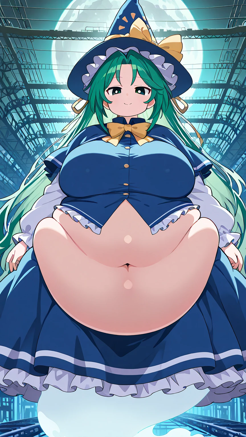Giant maiden，Moe two-dimensional style，Pregnancy status，Round belly, Huge breasts, Thick thighs，Gaze at the bustling city, Lying down, Burp, Burping, Glasses, Full body
