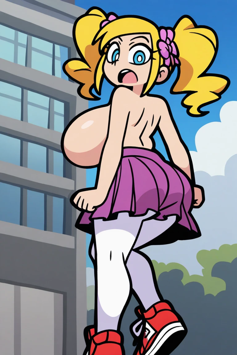 (masterpiece), best quality, expressive eyes, perfect face, happy face, gigantic breast, best quality, very long twintails, solo, skinny body, shortstack, blonde hair, twintails, blue eyes, full body, complety nude, visible huge Big breasts, mall, JS, , visible breasts, walking, big underboob, white thigh highs, thick thighs, ,artistixysdxl,nsfw