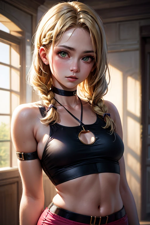 a beautiful 16 year old girl,sun-kissed skin,cropped t-shirt,short shorts,striking a cool pose,hyper realistic,8k,ultra-detailed,photorealistic,professional studio lighting,vivid colors,beautiful detailed eyes,beautiful detailed lips,extremely detailed face,long eyelashes,intricate details,high fashion portrait,natural lighting,warm color tones,glowing skin,dynamic composition