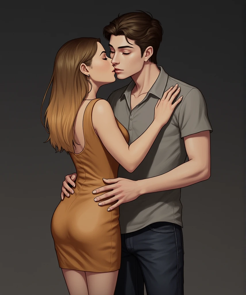 NSFW, kneeling in front of a big man , (((1 girl and 1 men, couple, having sex))), (a man standing in front of a kneeling woman sucking his penis), (girl kneeling in front of a man:1.3), (woman sucking his penis), (1 girl: very cute 2 girls, (semi-long wavy brown hair, bangss), medium breasts with cleavage, (see through the thighs), (Stockings), (lingerie submissa), (1 girl: flushed and naughty nose, eyeballs), (1 men: a handsome man holding her head, standing in front of her, Holding her neck), Thrown diagonally forward,