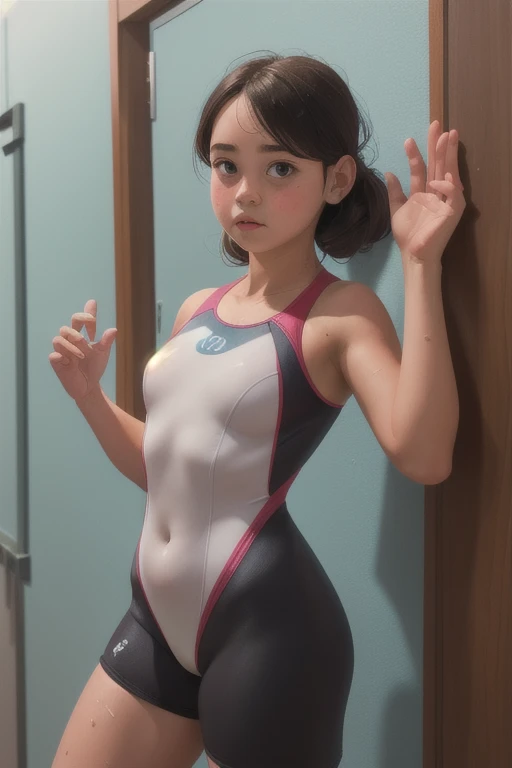 (16K, Best Quality, masterpiece:1.2), ( Photorealsitic:1.37), Ultra-detailed,Best Quality, 超A high resolution, Professional Lighting,Physically-based rendering, Cinematic lighting,dynamic shot, gymnastics venue,depth of fields, Sharp Focus, Good composition,(Bokeh:1.2) 1girl in,Solo,(nice legs), Beautiful detailed eyes, wet skins,sweat, Narrow waist,gymnastics uniform,