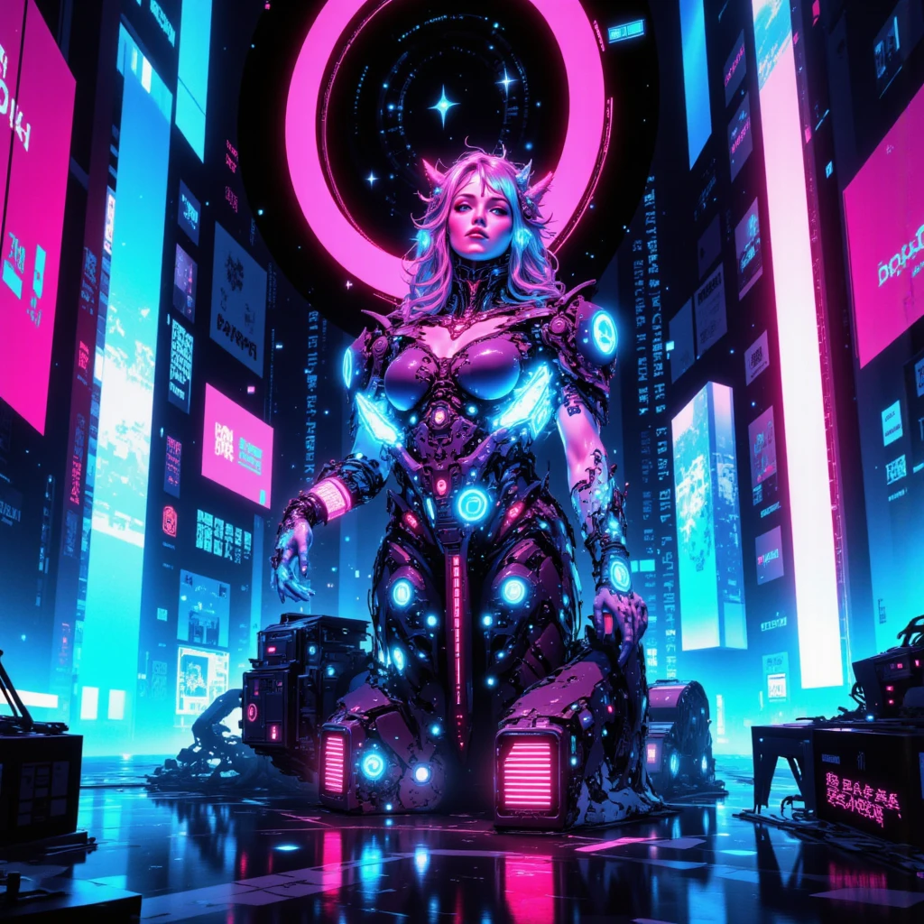 Capturing the essence of futurism, shadow over face, And the flashing lights of electronic devices. The art is very realistic,Cyberpunk面具,1 Girl, Shrine maiden,Fox Mechanical Mask,Cyberpunk, Cyberpunk面具,Precision mechanics, summer,Shrine maiden服, Big Perspective,Overlooking,Sitting and looking up at the camera,Close shot,Focus on the characters