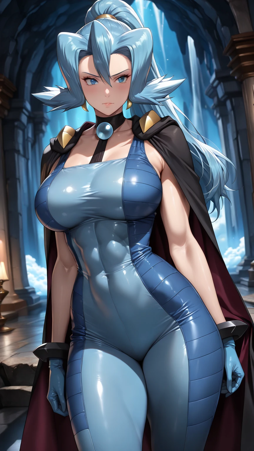 (best quality:1.5, highres, UHD, 4K, detailed lighting, shaders), blue curly haired, gradient hair, large breasts, blue suit, blue  social long pants, mature woman , (pov), white background, colorful eyeshadow, dramatic lighting, sparkling eyes, sensual expression, golden earrings, flowing hair, delicate facial features, soft skin, high cheekbones, urban setting, white background, dont look for the camera, lean forward,