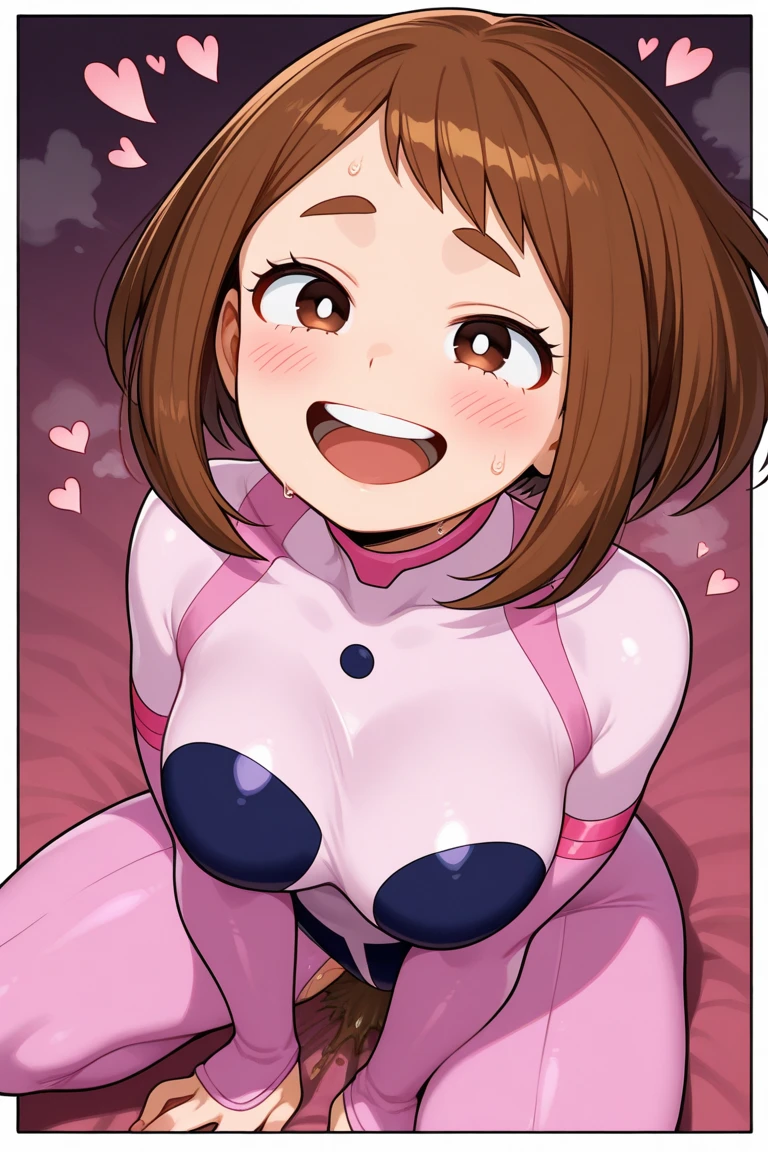 Browsing Caution:1.5,Ochako Uraraka, sorry、My hair is brown.,Naughty smile、 With eyes wide open、Bodysuits, Big Lips, outside, Curvy、((vagina、SEX、1 muscular boy, penis))、Overflowing sexual fluid