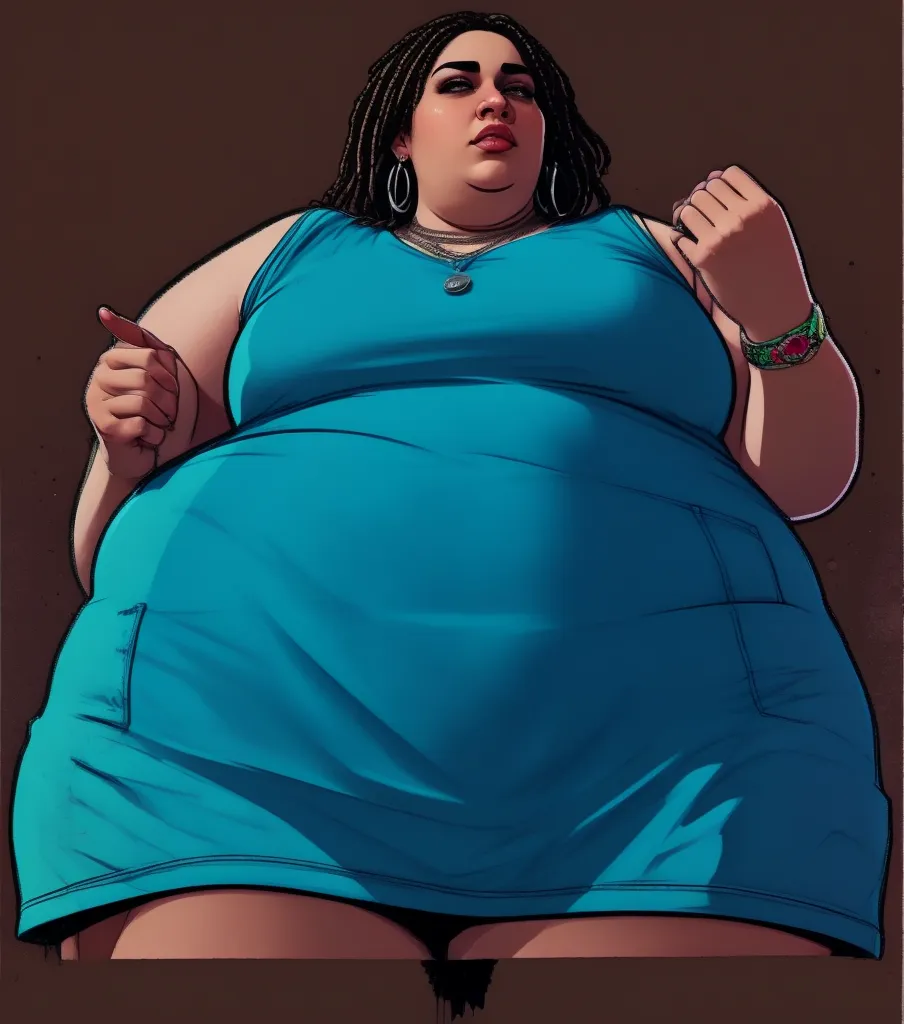 beautiful morbidly obese woman with a t-shirt and jeans standing in an elevator surrounded by olive green stink fumes, comic artstyle