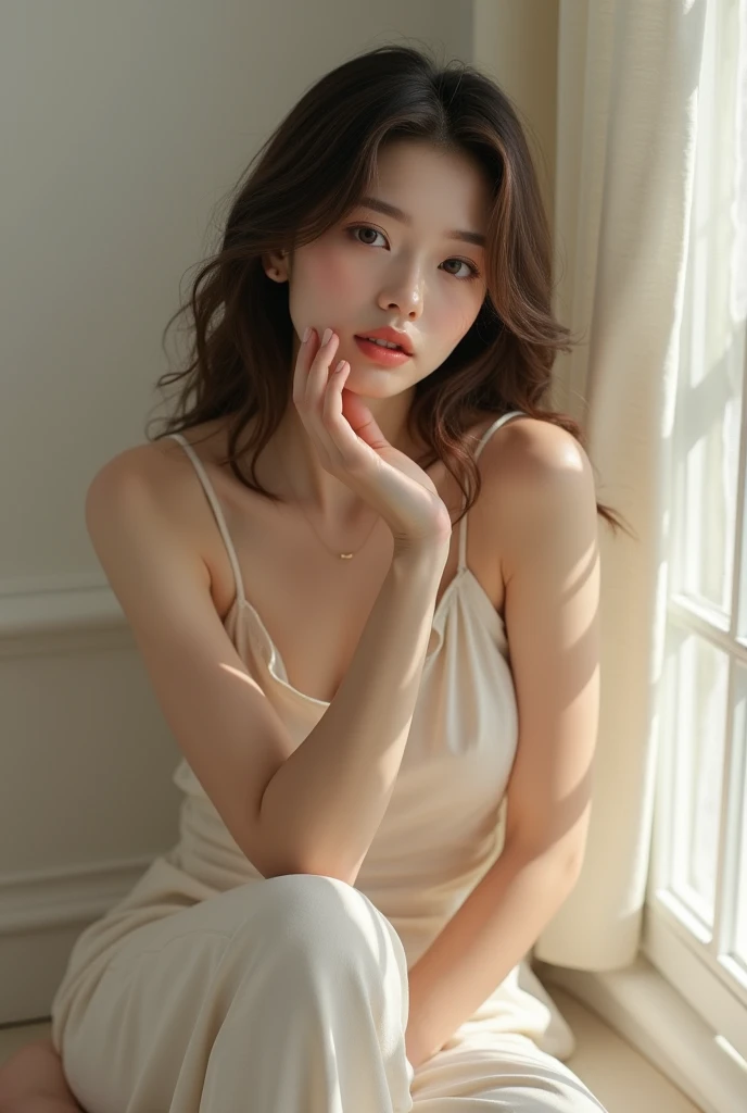(high details:1.4)、(surrealism:1.4)、(soft lighting:1.05)、32,000、1 woman、realistic lighting、face lighting、ray tracing、(brightened light:1.2)、(improve quality:1.4)、(Realistic textured skin of the highest quality:1.4)、original photo, lifelike, full body woman love, bed, soggy, big bust, stylish hairstyle, pale skin, black eye, pink lips, (Beloved), (:1.1), ~Through, detailed background, detailed face, delicate eyes, good hair, Anatomically correct body, elastic skin, make up, masterpiece
