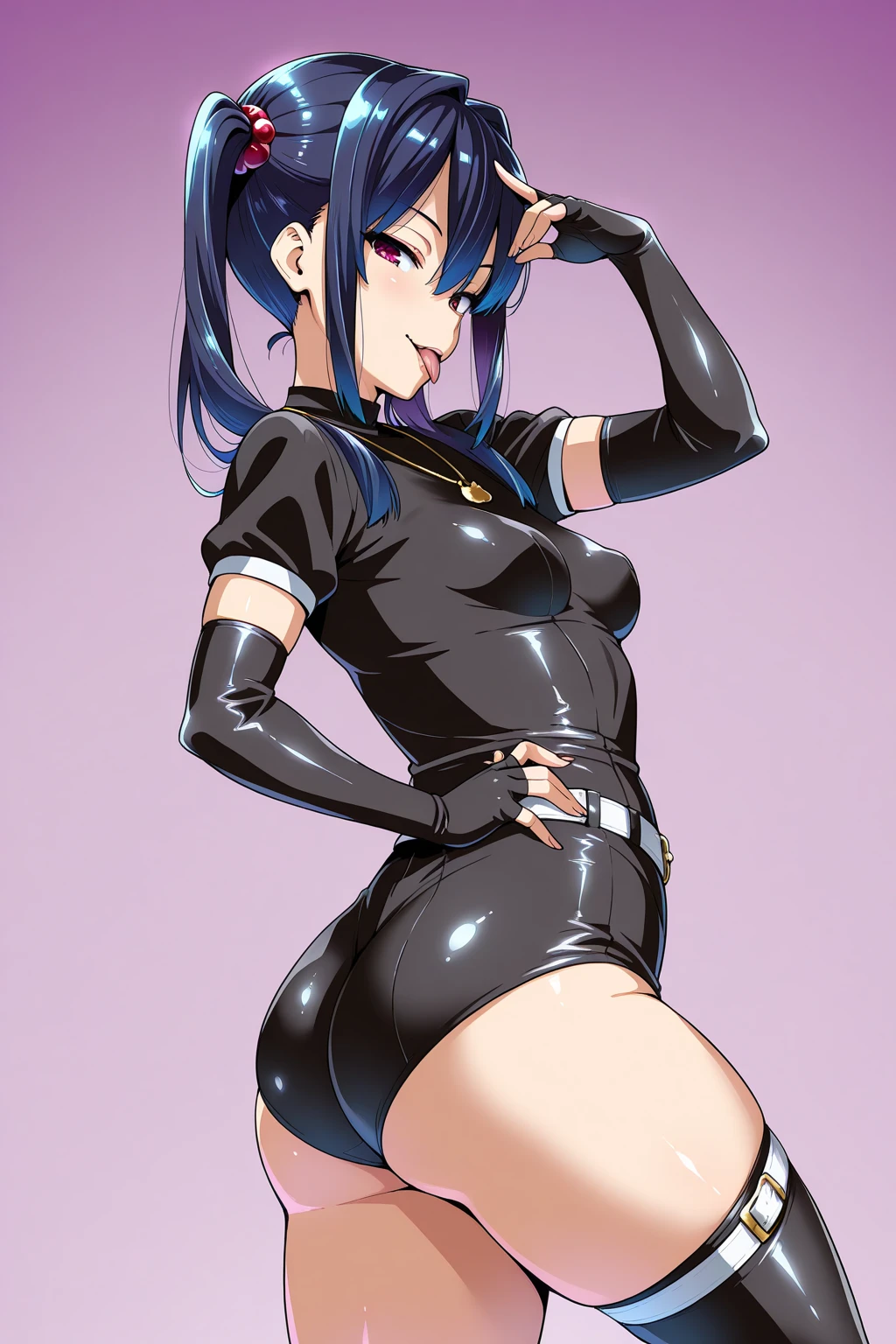 score_9, score_8_up, score_7_up, source_anime, rating_explicit, straight-on, male focus, 1boy, (pissing from the tip of the penis, erect penis:1.4), testicles, arms behind head, squatting, open legs wide, wanderer, genshin impact, shota, 5 years old,   tiny, tanned skin, tanlines, short hair, bangs, hair between eyes, purple hair, purple eyes, black choker, black latex opera gloves, black heart pasties, black latex thighhighs, skindentation, high heels, no underwear, eyes half-closed, seductive smile, night, park, 