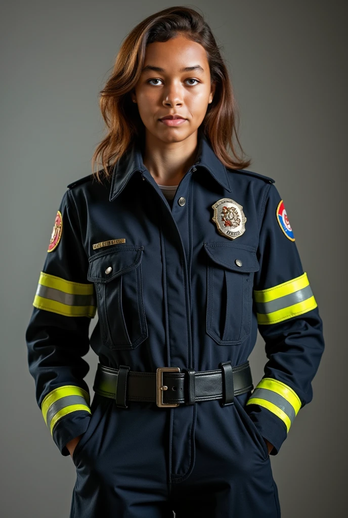 (medium full shot) of (bonnie young woman:1.1) firefighter, italian with brown hair, green eyes, tan skin, curvy, wearing Fire-resistant jacket with reflective bands, cargo pants with built-in kneepads, firefighter helmet with face shield, waterproof boots, fire hose with adjustable nozzle, scared at the viewer, she's making a (have to pee) pose, set in Home Office room, Organized workspace with a sleek desk, ergonomic office chair, dual computer monitors, a corkboard displaying notes and reminders, a filing cabinet, and a small plant on the windowsill ,Masterpiece,best quality, photorealistic, amazing quality, very aesthetic, extremely detailed face,
