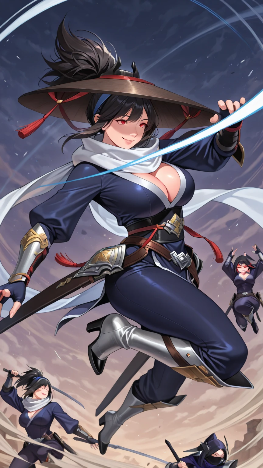 (Japanese women)、(Warrior Princess)、(Goddess of War)、(Black Hair)、(ponytail)、(Old Japanese Armor)、((Holding the Japan sword))、(True to prompts)、(Deluxe)、(Glaring with sharp eyes)、(Super big breasts),(battlefield)、(grassland)、((A large number of soldiers))、(sunny)、(blue sky)、(Best lighting)、{{{Browsing Caution}}}、{{{masterpiece}}}, {{{Highest quality}}}, {{ultra-detailed}}, {{shape}}, {{{Very delicate and beautiful}}},{{extremely detailed CG}}、{{unity 8k portrait}}、{{Fabric Shading}}、{{super detailed skin}}、{{Perfect Anatomy}}、{{detailed}}、{{Dynamic Lighting}}、{{{beautiful detailed eyes}}}、{{{beautiful detailed Face}}}、(Perfect Legs)、(Perfect breasts)、(Perfect pose)、(Perfect body)