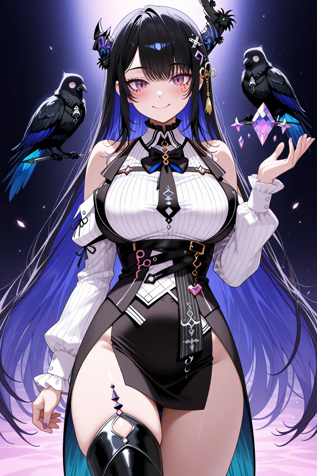 NSFW,nakeness,(tmasterpiece,best qualtiy)),perfect detail,Unity 8k壁纸,offcial art,Genshin Impact,Young and beautiful girl,独奏,Model figure,shiny skins,Gorgeous Hair in Long Purple,Exquisite Hair,Short smile,A shy expression,(Black fur shawl),White cloak,sexyposture,(Perfect Finger),Hook finger,seductiv,standing on your feet,The background is a dreamy void,As estrelas,themoon,thin fog,rim-light,Realistic light and shadow,closeup cleavage,NSFW,nakeness