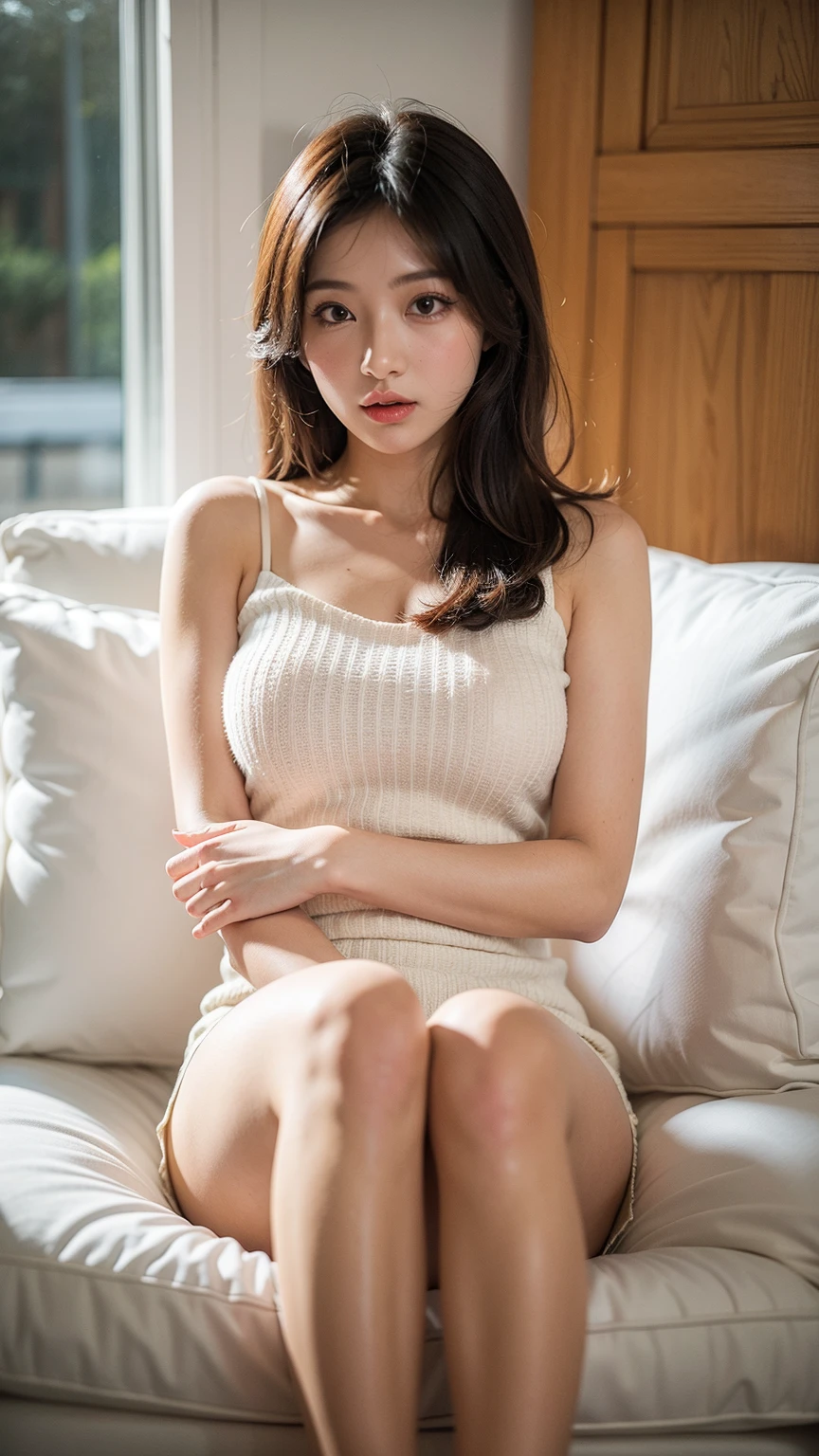 ((best quality)), ((masterpiece)), (detailed), perfect face, young sweet beautiful Indonesian girl, 25 years old, georgeus sweet face, slim body, slim thighs, beautiful big size breasts, nubian nose, descent mixed from sundanese and javanese, sweaty very messy wavy shoulder short hairs with a bangs, very shy and very humble office girl, wearing messy buttoned thin long sleeve blazer dress, wearing lace bra under her dress, wearing white messy folded up knee long A-shape skirt, wearing pink lace panty under her skirt, wearing woman shoes, wearing belt, all very realistic, all very detail, falling down so weak unconcious on the floor in her office room alone in the morning, her head lying on the floor, she is get very hard hit on her jaw, limp head, she is get very painful at her head, she get headache, closed eyes, get bleeding wound at her down lip, blood flowing down from her mouth and nose, get redish swollen at her left chin, normal a couple legs, normal fingers shape,