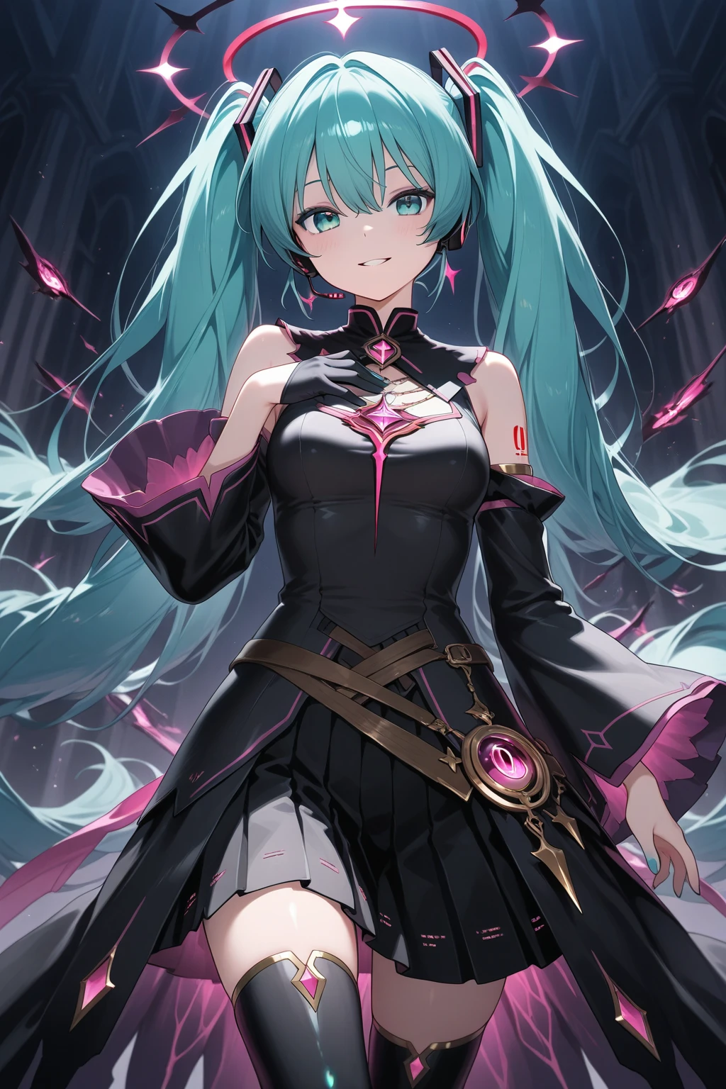 (highest quality,highest quality)、Villainous Daughter、Lady、dress、カクテルdress、slit、Mature Woman、Fallen into evil、Exquisite breasts、Bewitching Smile、Villainess、Wicked Smile、latex、Long gloves、Thigh-high boots、Strong gloss、Beautiful feet、lure、Venus flytrap、Charming gestures、Lick your fingers with your tongue、Standing posture