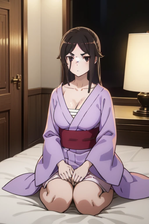 score_9, score_8_superior, score_7_superior, sauce_anime,
Sagiri Yamada Asaemon, Sagiriyamada Asaemon, Long Hair, Black Hair, ponytail, high ponytail, Brown eyes,
topless, In the same way, sitting, 
indoor, bed, bed room, ~ side, blush, 
alone, Dutch Angle, View your viewers, Cowboy Shot, 