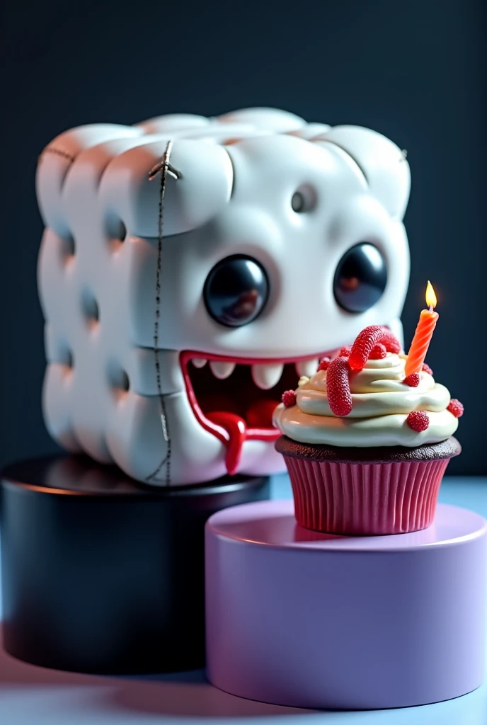 official art, unity 8k wallpaper, ultra detailed, beautiful and aesthetic, High quality, beautiful, masterpiece, best quality, , flat color, limited palette, low contrast, cake, pink, bright pastel colors, kawaii, (horror), eerie, in hell, creepy, best lighting, close up, close up cake