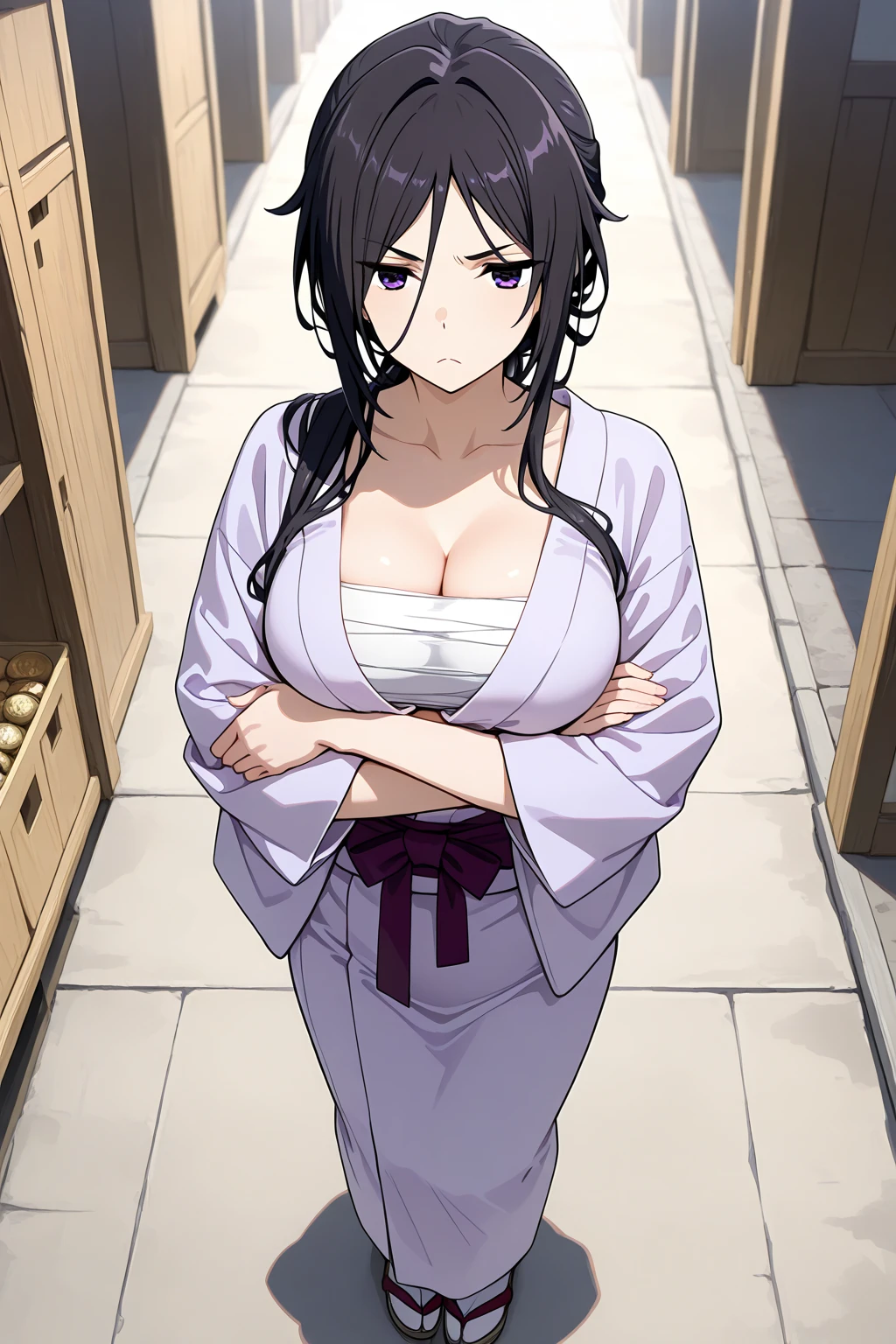 Suzukawa_akana, large_breasts, standing, solo, kushina_black_short top, short pants, masterpiece, best quality, detailed face, detailed eyes, highres,score_9, score_8_up, score_7_up, score_6_up, 1girl, , mature female, black hair, short hair, eyepatch, black bra, black panties, seductive smile, balcony, railing, bent over, looking back, from behind, teasing, (covered in semen:1.4)