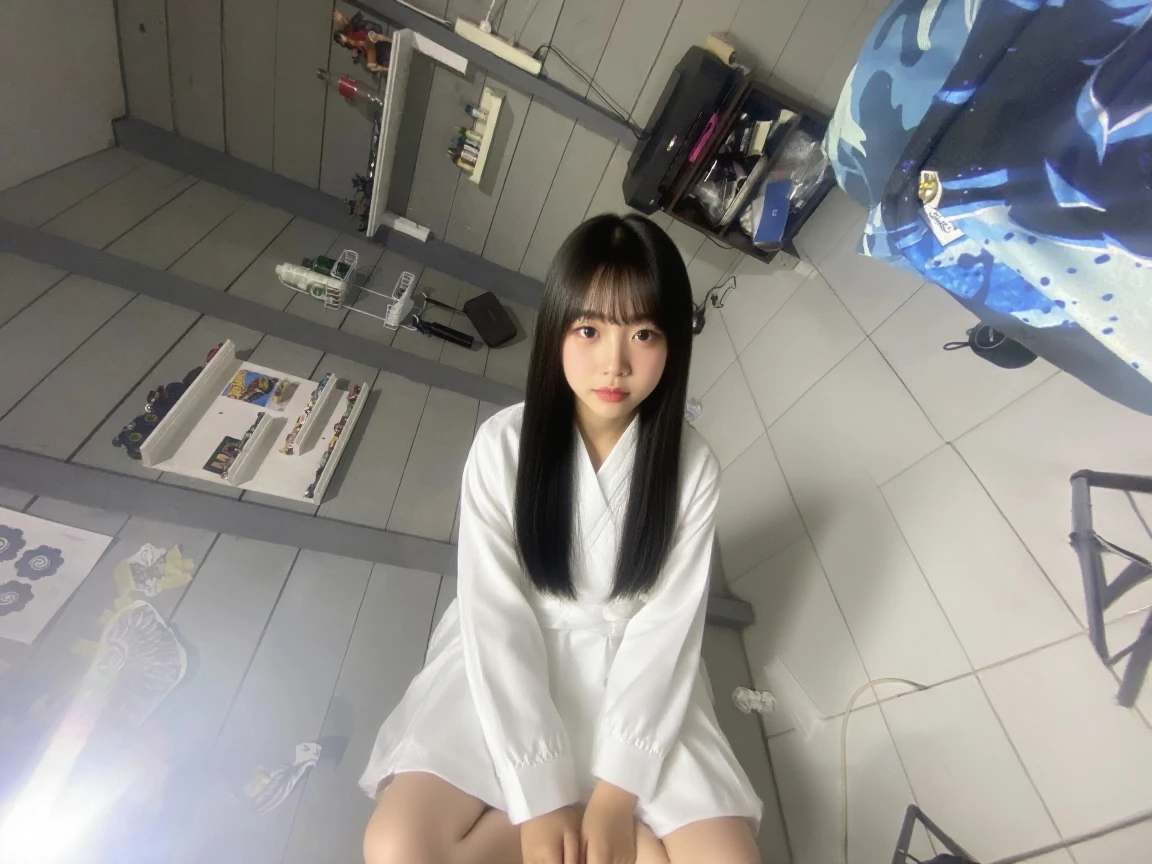 (masutepiece:1.3), (8K, Photorealistic, Raw photo, Best Quality: 1.4), Japanese, (1girl in), Beautiful face, (Realistic face), (Black hair), Beautiful hairstyle, Realistic eyes, Beautiful detailed eyes, (Realistic skin), Beautiful skin, Attractive, 超A high resolution, A hyper-realistic, Highly detailed, Golden ratio,School uniform.)、1girll、((blue hair)), cute little、A smile、a closed mouth、Beautiful detaileautiful nose in every detail、full body Esbian、wetting hair、Colossal Dalsepho、pork meat、student clothes、thighs thighs thighs thighs, (((12-year-old))), (((?????)))