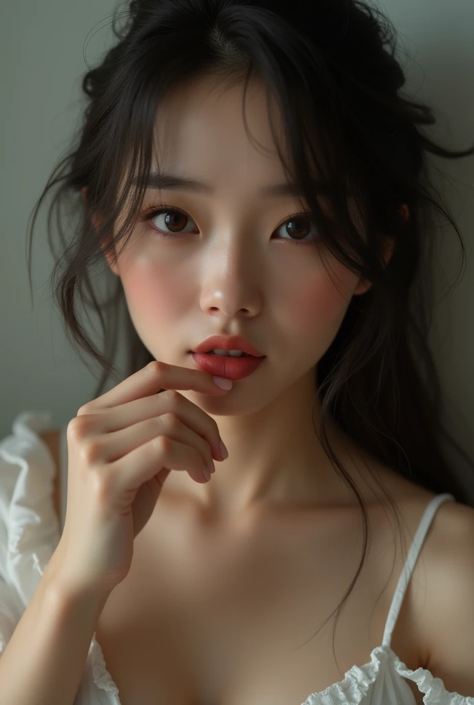 Adorable, Japanese,   , Cleavage, close_Upward facing face, upper_body ,, , (High color saturation,Catchlight:1.0),  (Highly detailed skin), (Highest quality:1.0), (Ultra-high resolution:1.0) ,(Like the picture:1.0), (Ultra-detailed:1.0), (8k, RAW Photos:1.1)Beautiful woman、Cute little sister、Upper body naked、ponytail nude naughty sex full body shot spreading pussy pussy girl wet pussy bottom view:1.4