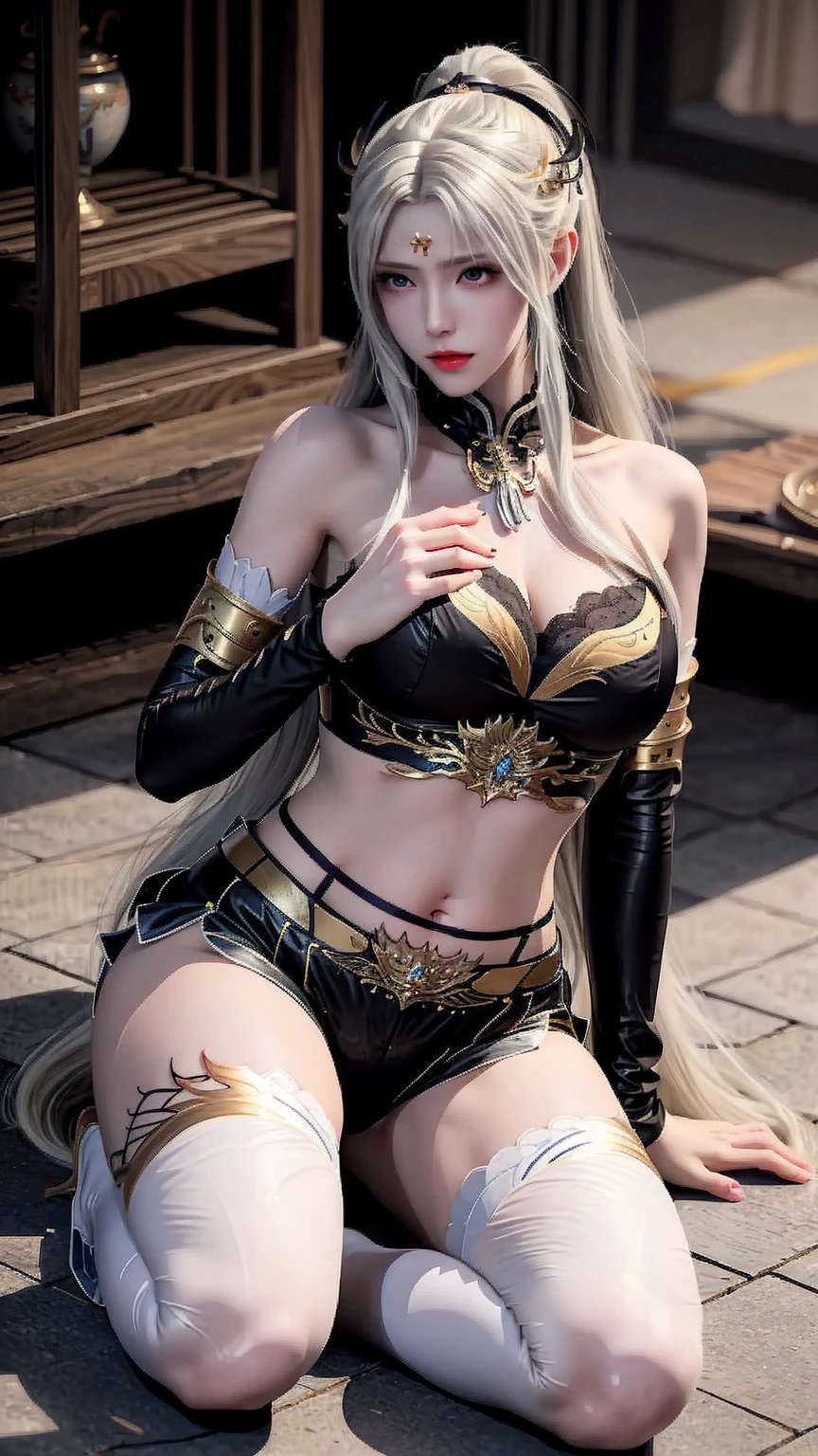 ,((Wearing a torn sheer costume of a superheroine)),(, No bra)), Wet crotch, Wet thighs, Beautiful girl with accentuated slender abs: 1.4, (((nipple tips protruding, areola is protruding, The shape of the pubic region is clearly visible)), sixpack abs: 1.4, Bust Botox, Photo, Sharpness, Unique 850 4, Koda850 k portrait camera, F1.6 shots, Ultra-realistic textures, Spectacular light textures, Cinestil 800 Fashion Mechanics, (futuristic sci-fi battle fashion: 1.1), (tied perfectly by chain), Restraint, Slaves, collars, ((wide prison with sunlight)), Dark fantasy, Realistic material details, extreme hight detail, Ultra-realistic materials ((Torn costume))), Wet, Cloudy, (Chained)), ((big emphasized by chains)), ((chains digging into crotch)), ( (Collar)), (, No bra), shredded costumes, broken golden shields and battle spears,, White combat gloves, Combat shoulder armor, Blood splattered on the face, Blood splattered, Realistic, (Bruises, Dirty, ripped clothing, skimpy clothing, Blood: 1.3),  Torn Cape, Torn pantyhose, Long legs, ((iron pipe in the crotch)), Metallic shackles and fetters, ((chains hung from heaven)), Wet crotch is clearly visible, Swarovski's sword and the anatomy beneath his feet, (futuristic sci-fi battle fashion, Torn mesh stockings),