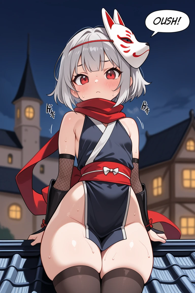 score_9, score_8_up, score_7_up, source_anime, best quality, masterpiece, official art, absurdres, highres, ultra-detailed,waifu2x,break,1girl, ninja, noh mask, mask on head, short hair, breasts, scarf, (nipple:0.6), very sweat, (wavy mouth:0.5), (yawn:0.3),saliva, blush, vaginal sex, clothed sex, intense sex, big penis, (stomach bulge:0.4),twitching penis, pussy, pussy juice, sexual climax, trembling, female orgasm, forced orgasm,intense orgasm, heavy breathing, motion blur, motion lines, cum, creampie, facial, sound effects, spoken heart, expressionless, outdoors, night, break,(clear line illustration:1.2), super detailed skin,very high resolution, very aesthetic, Best sexual lighting powered by famous artist, 8k,cute picture,beauty illustration,photoshop_(medium),,(Detailed Lighting),uncensored,