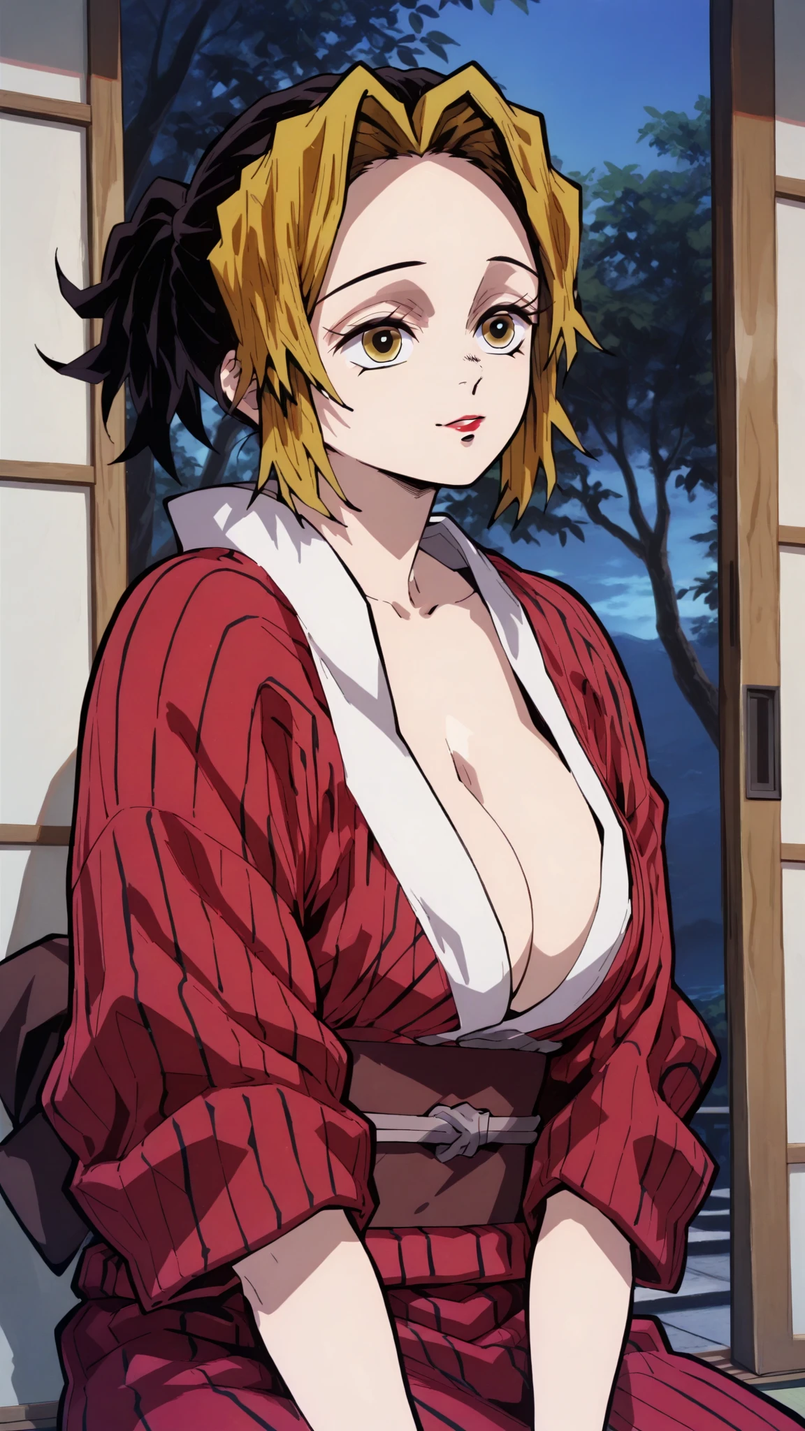 Realistic version of Tenka Izumo with the face of (Emily Rudd:Alicia Vikander) (nsfw) hands in the back of his head. 