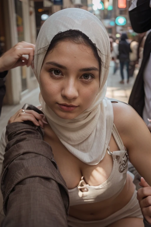 ((TINY THIN)), ((ANGRY FACE EXPRESSION :1.5)), ((ULTRA RESOLUTION)), ((UHD)), ((8K)), ((((HALF BODY PORTRAIT)))), ((HIJAB G-STRING & THONG)) ((NAKED WHITE)), ((SMALL:2))