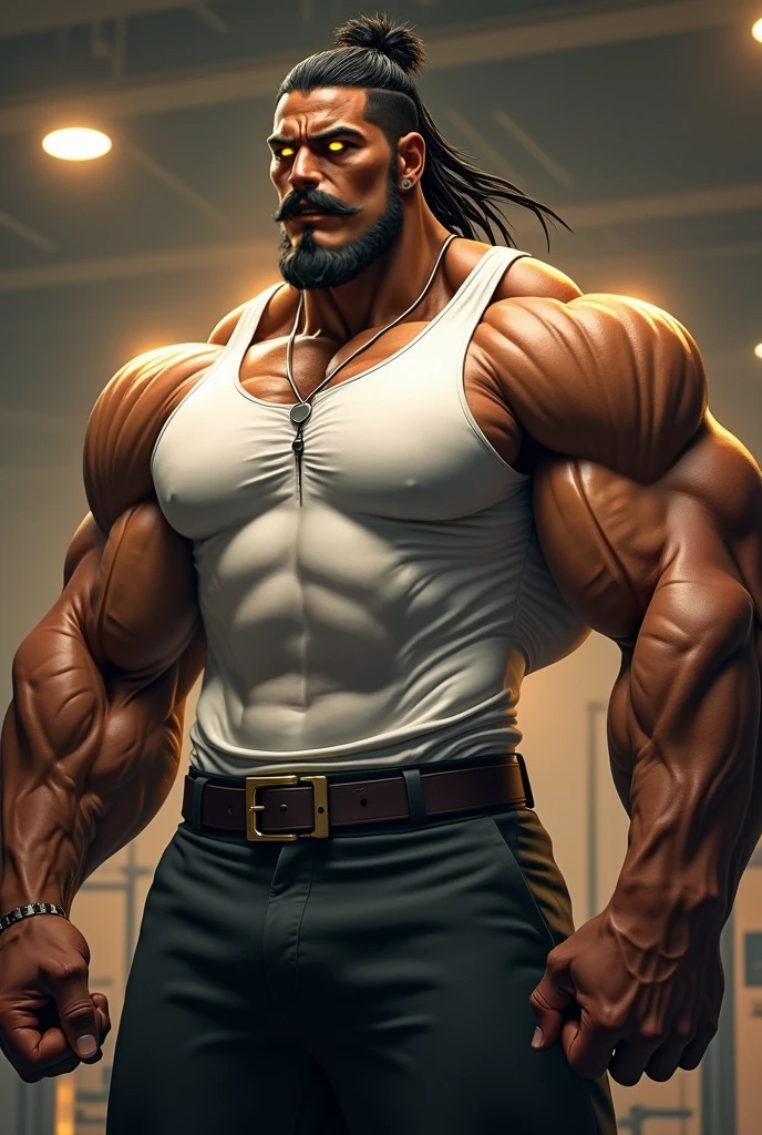 Monstro, pele vermelha, musculoso, military pants, botas de combate, regata preto, cabelo branco