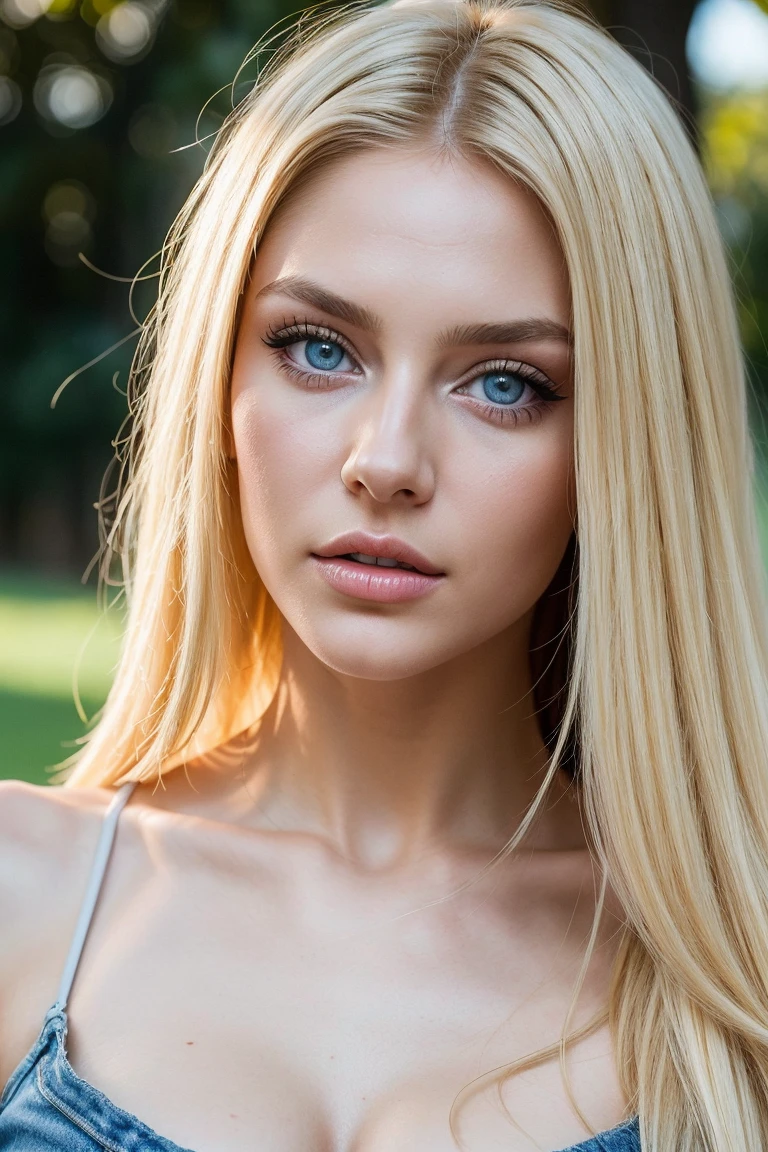 Blonde woman with long hair and blue eyes posing for a photo, Beautiful portrait lighting, soft portrait shot 8 k, blonde and attractive features, Cinematic half shot, Medium Portrait Soft Light, Blonde Frau, 7 0 mm Hochformat, 60mm Hochformat, Atemberaubende Nahaufnahme, beautiful blonde woman, glattes blondes Haar, Medium Portrait Top Light, Nahaufnahme einer blonden Frau. lachend, big boobs, half body