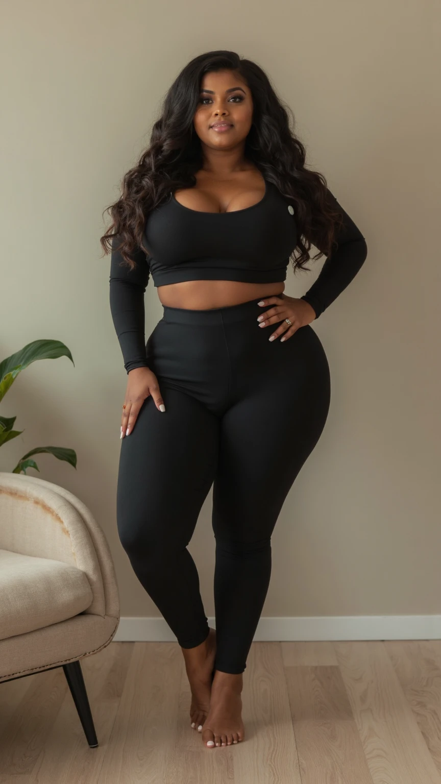 Mixed black ethnicity, curvy girl, long straight hair , wearing sexy women 2 Piece Knit Sets Women's Trendy Slim Fit short sleeve Hooded Sweatsuit Sets , wide hips, curvy body, sexy outfit