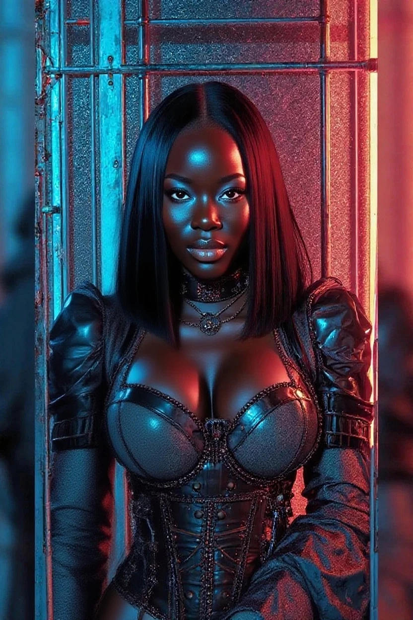(Concept Art) of an (African-American) female, with dark black (dreadlocks), purple eyes, (dark brown skin), (slutty assassin), (fishnet) sexy sith robes, (lust) demon, close-up shot, perfect composition, hyper-detailed, 8K, high quality, (perfect eyes), trending art, sharp focus, studio photo, intricate details, quality pose, black and red lace suit