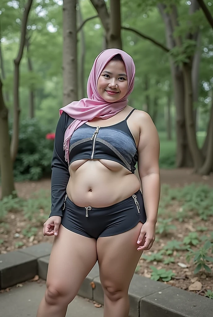 (((Straddling))), 77-years-old, "Very angry facial reaction", "Hijab", Bbw chubby Fat & Thong, Naked at forest, (Colourful Lingerie). Floral Pattern , she is screaming in pain.
