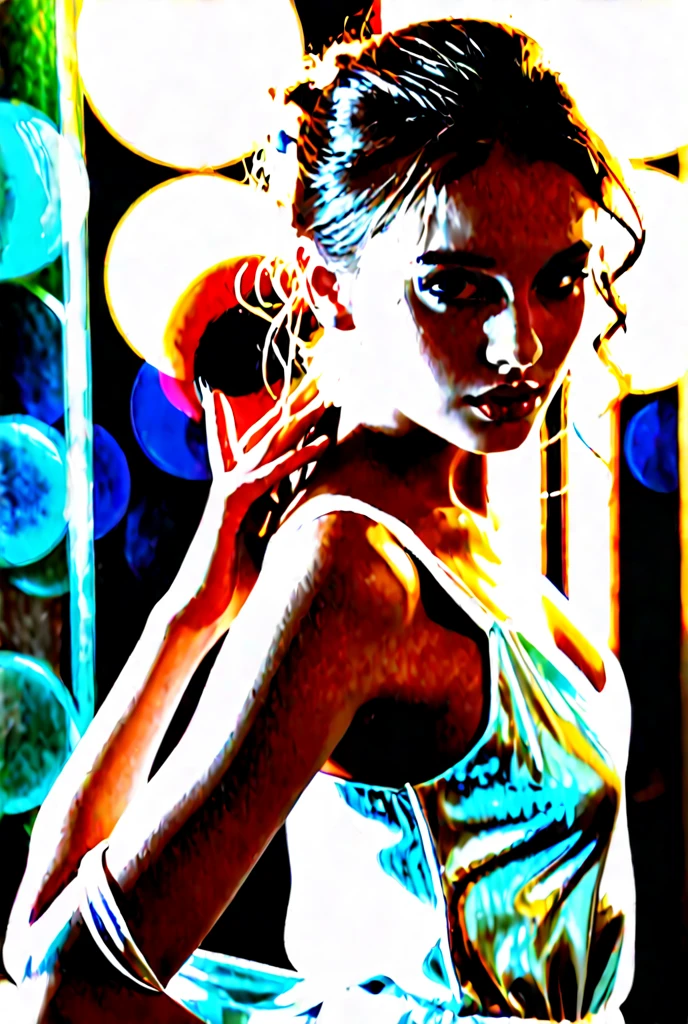 Highest quality, Ultra-high resolution, (Photorealistic: 1.4),  (Urzan-6500-v1.1: 1.0),  ((Highest quality、In 8K、masterpiece：1.3)、Sharp focus：1.2、Beautiful woman with perfect style：1.4、Iris, 30 years old, Beautiful woman, actress, Short Hair, maikurobiki, String, Browsing Caution, (Recall:1.2), whole body, (Blonde:1.2)、(Flat Chest:1.5)、Highly detailed face and skin texture、Detailed eyes、double eyelid、Realistic、Realistic Skin、Realistic texture、From below, Dynamic Angle, Cowboy Shot, Hip Focus,